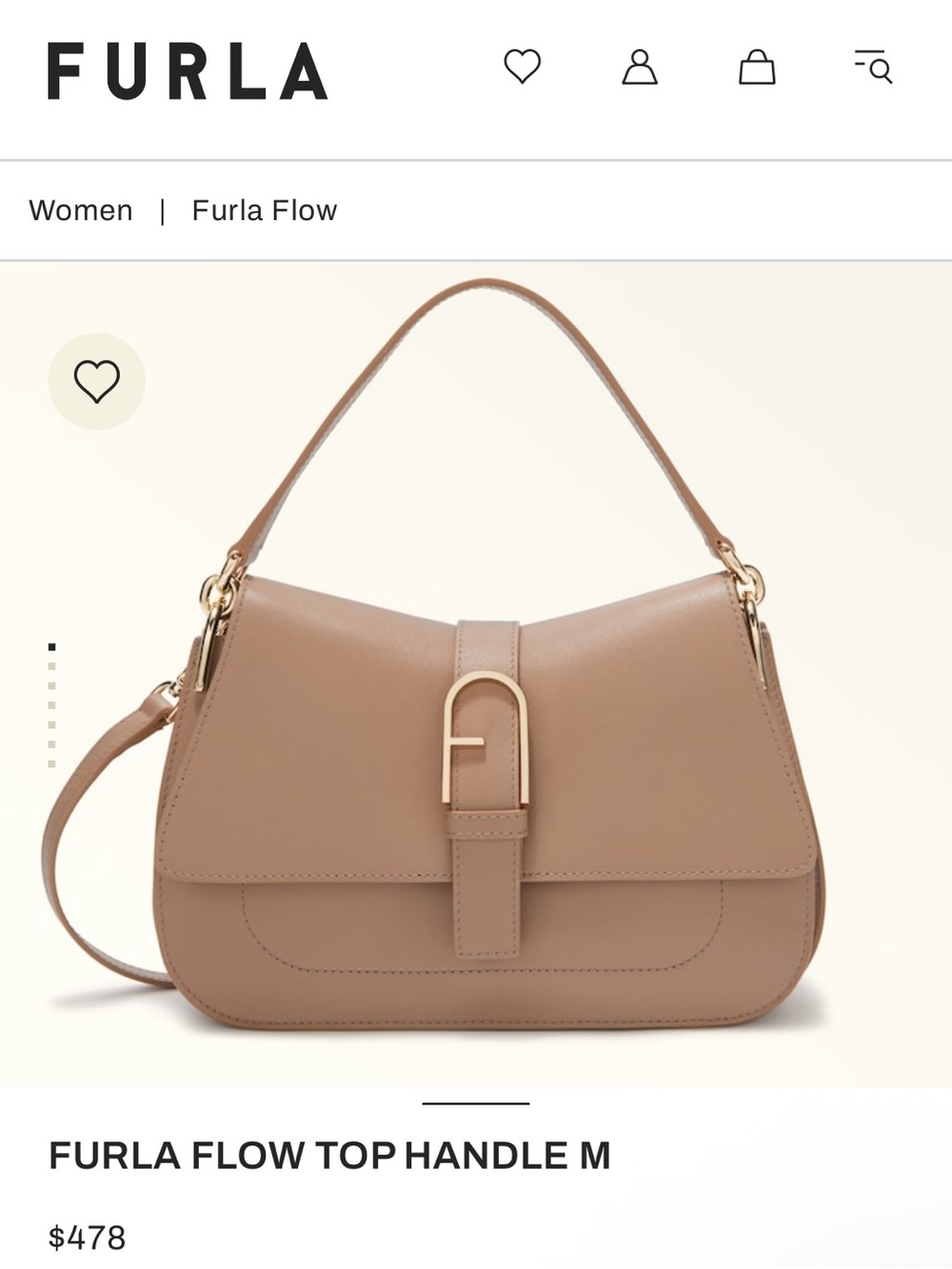 Furla Flow Top Handle M in Taupe Leather with Gold Hardware